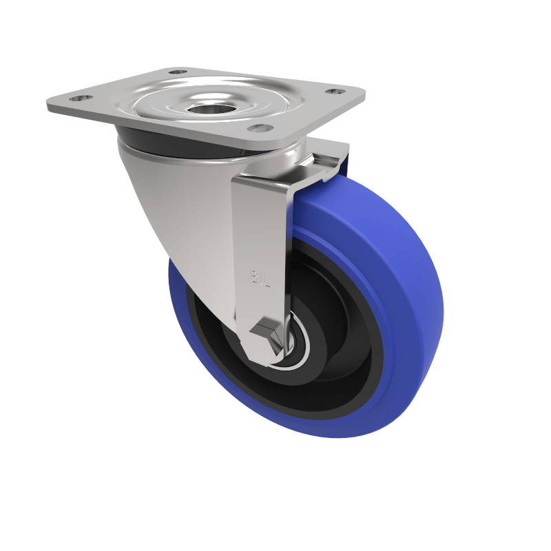 Blue Elastic Rubber 75ShoreA Plate Swivel Castor 160mm 300kg Load
