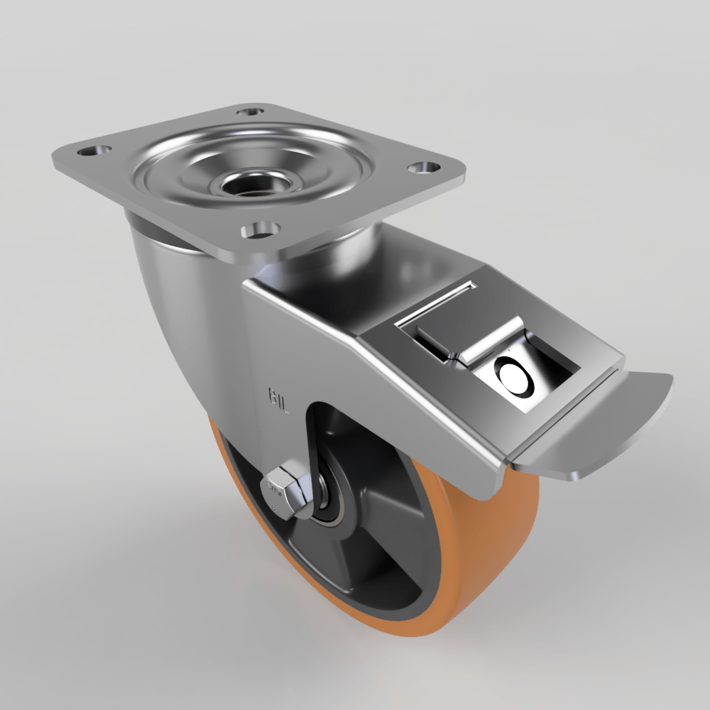 Polyurethane Nylon Plate Swivel Castor Brake 160mm 600kg Load