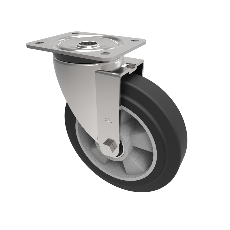 Elastic Speed Rubber on Aluminium Plate Swivel Castor 200mm 500kg Load