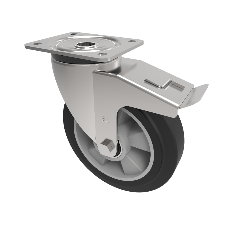 Elastic Rubber on Aluminium Plate Swivel Castor Brake 200mm 500kg Load