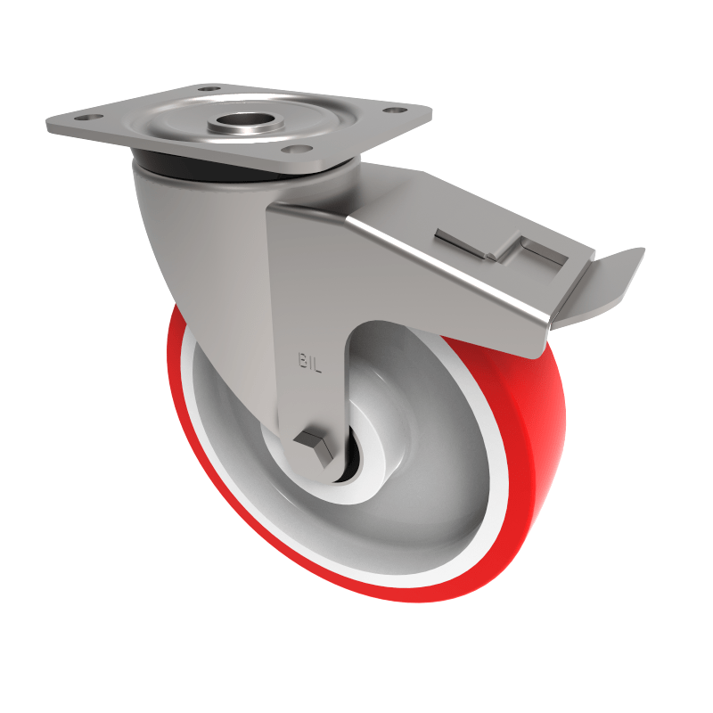 Polyurethane Nylon Plate Swivel Castor Brake 200mm 500kg Load