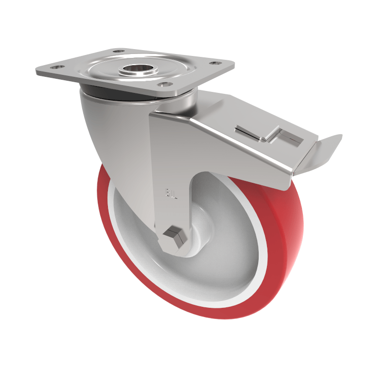 Polyurethane Nylon Plate Swivel Castor Brake 200mm 500kg Load