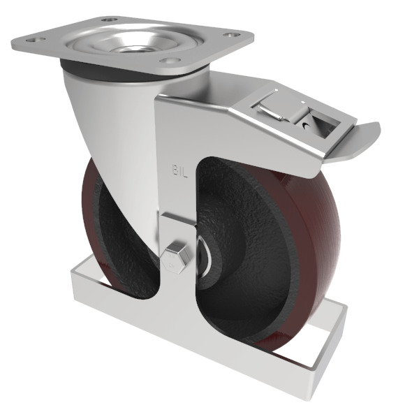 Polyurethane Plate Swivel Castor Brake Footguard 150mm 500kg load