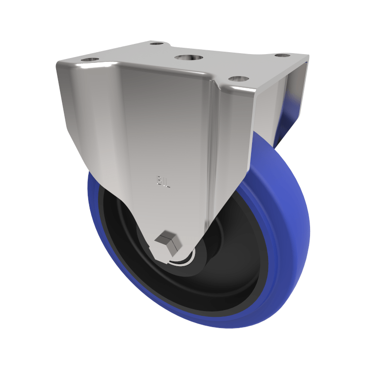 Blue Elastic Rubber 75ShoreA Plate Fixed Castor 200mm 400kg Load