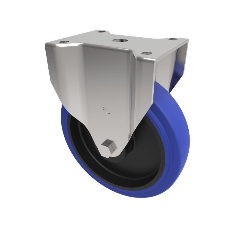 Blue Elastic Rubber 75ShoreA Plate Fixed Castor 200mm 400kg Load