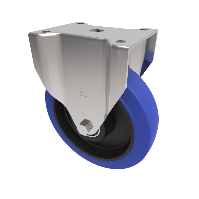 Blue Elastic Rubber 65ShoreA Plate Fixed Castor 200mm 500kg Load