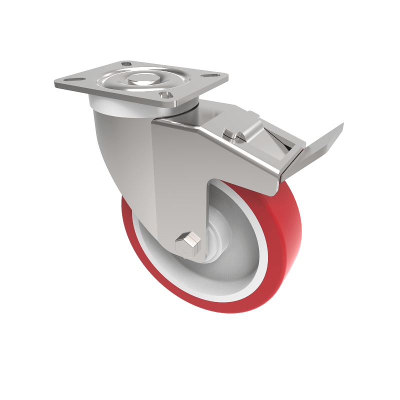 Polyurethane Nylon Plate Swivel Castor Brake 150mm 350kg Load