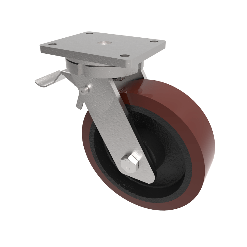 Polyurethane Cast Iron Plate Swivel Castor Brake 250mm 1800kg Load