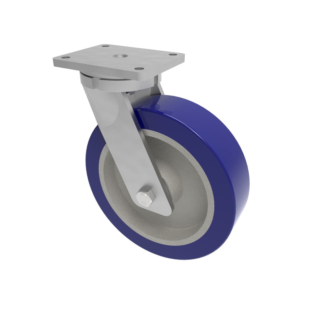 Blue Polyurethane on Cast Iron Plate Swivel Castor 300mm 1800kg Load