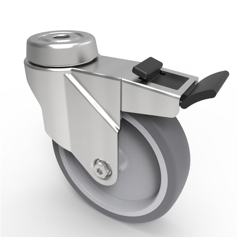 Grey Rubber Polypropylene Bolt Hole Swivel Castor Brake 100mm 70kg Load