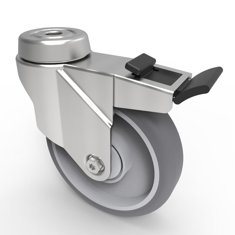 Rubber Swivel Castor Brake Bolt Hole 100mm 70kg