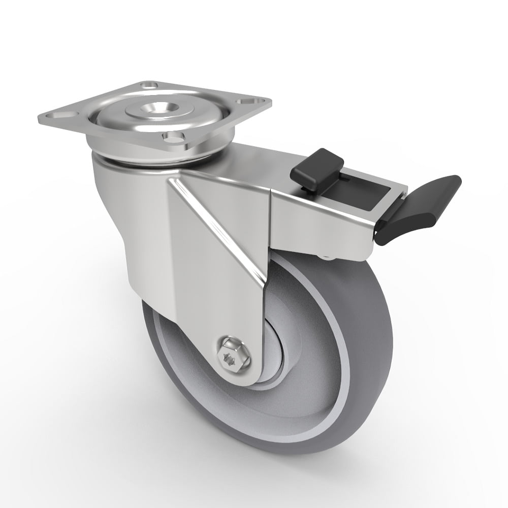 Rubber Swivel Castor Plate Brake 100mm 70kg