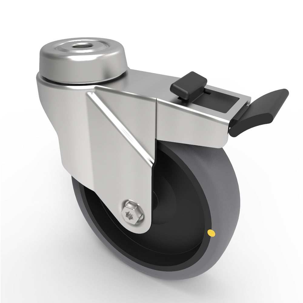 Electrically Conductive Rubber Bolt Hole Swivel Castor Brake 100mm 70kg