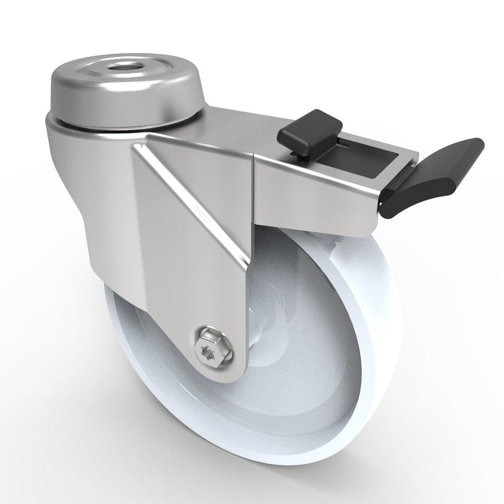 Nylon Bolt Hole Swivel Castor Brake 100mm 70kg Load