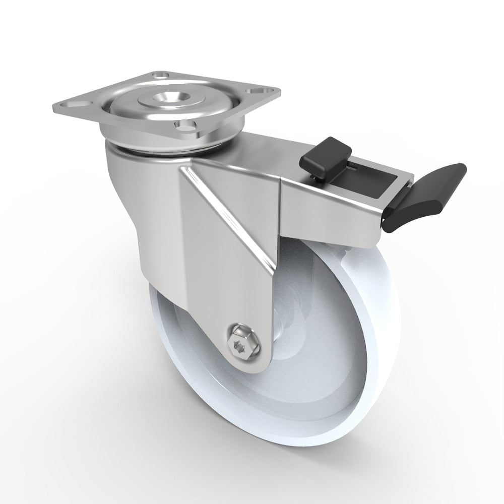 Nylon Plate Swivel Castor Brake 100mm 70kg Load