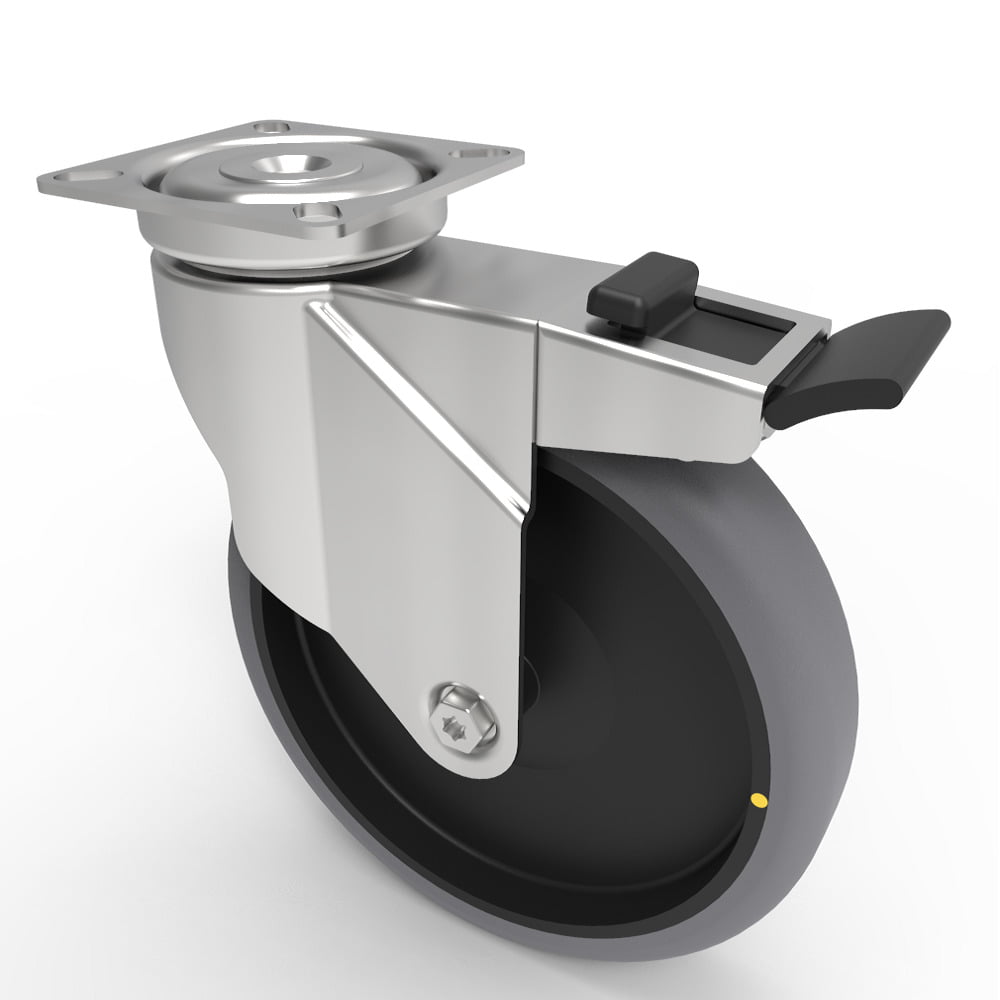 Electrically Conductive Rubber Plate Swivel Castor Brake 125mm 80kg Load