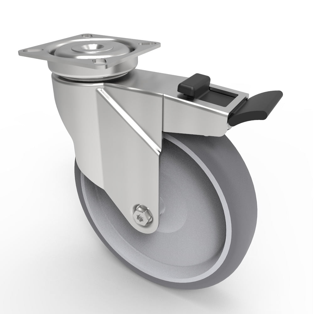 Rubber Swivel Castor Plate Brake 125mm 80kg