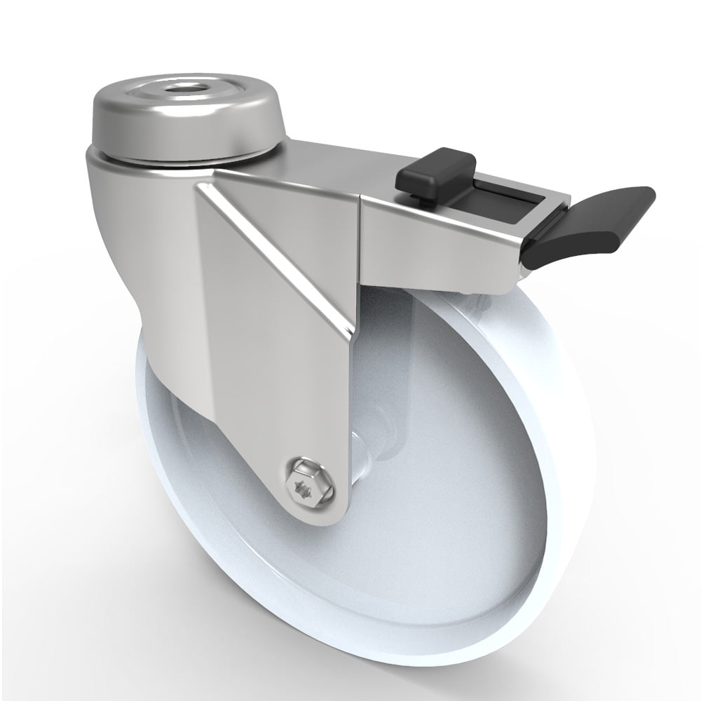 Nylon Bolt Hole Swivel Castor Brake 125mm 80kg Load