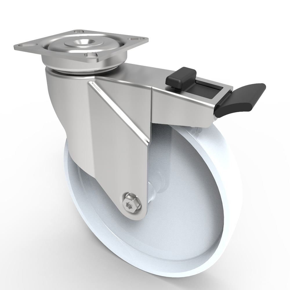 Nylon Plate Swivel Castor Brake 125mm 80kg Load