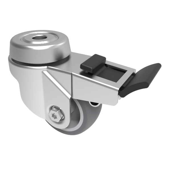 Rubber Swivel Castor Bolt Hole Brake 50mm 50kg