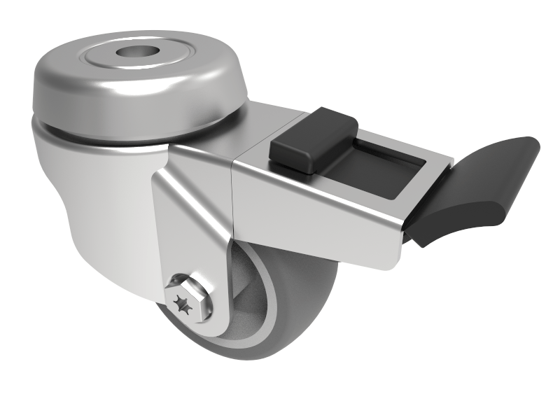 Rubber Swivel Castor Bolt Hole Brake 75mm 70kg