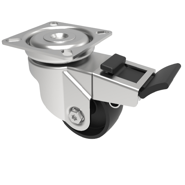 Polypropylene Plate Swivel Castor Brake 50mm 50kg Load