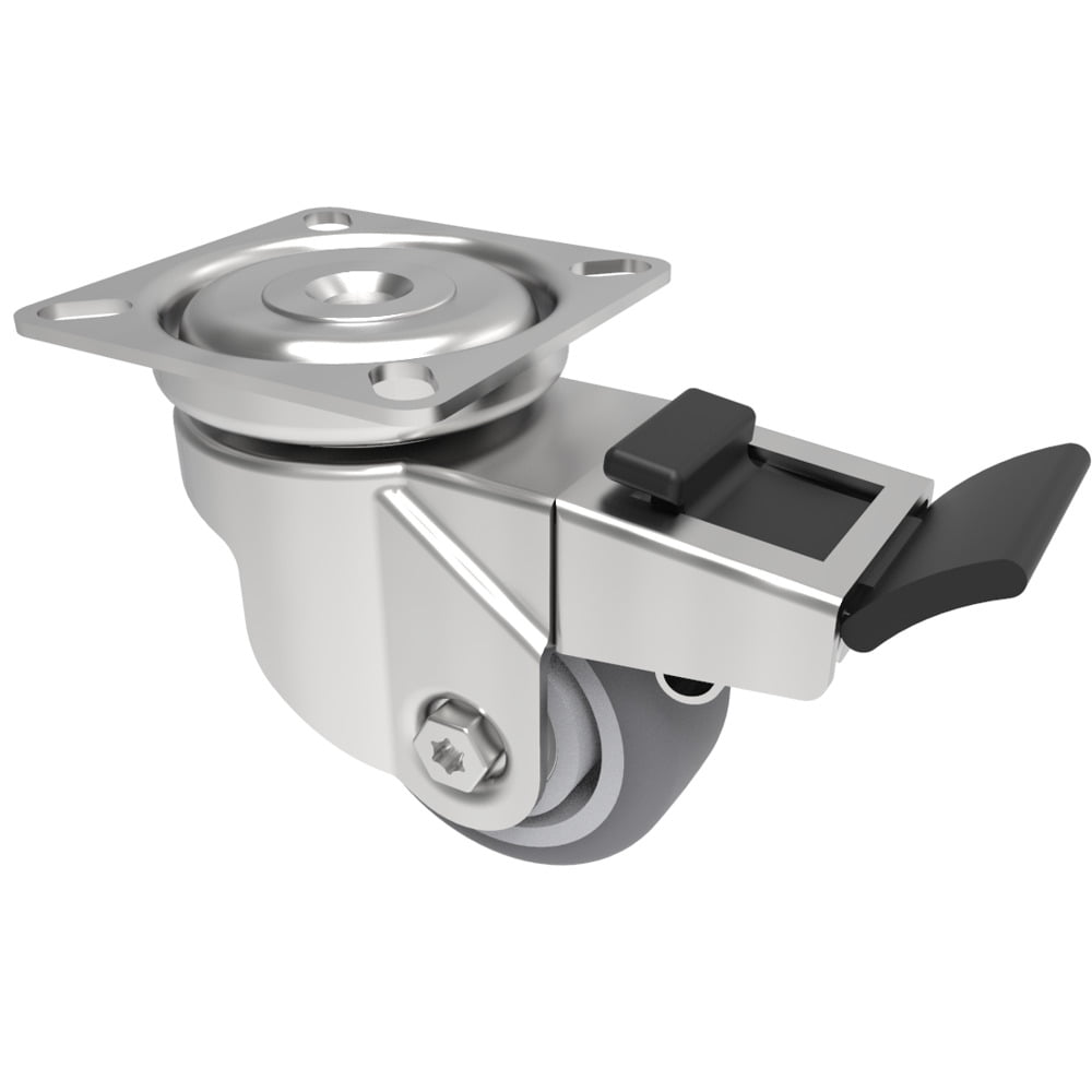 Grey Rubber Plate Swivel Castor Brake 50mm 50kg Load