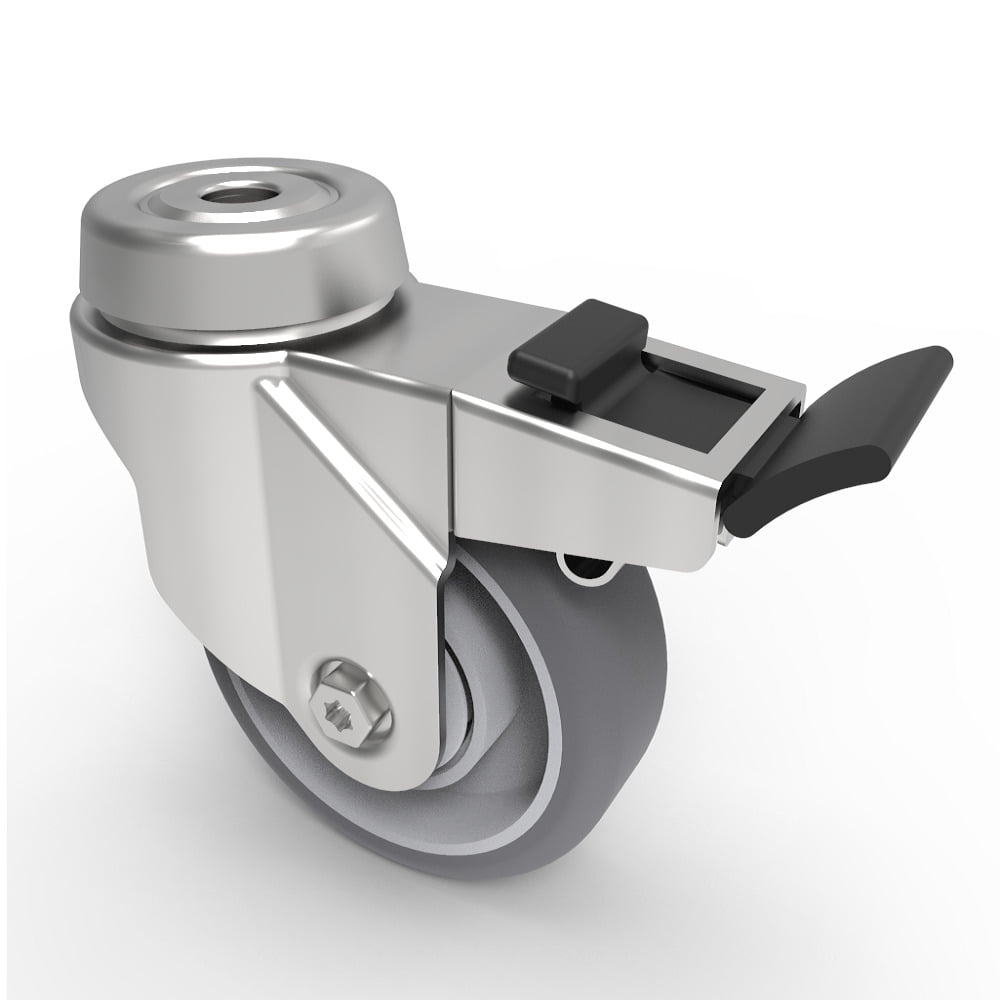 Rubber Swivel Castor Bolt Hole Brake 75mm 50kg