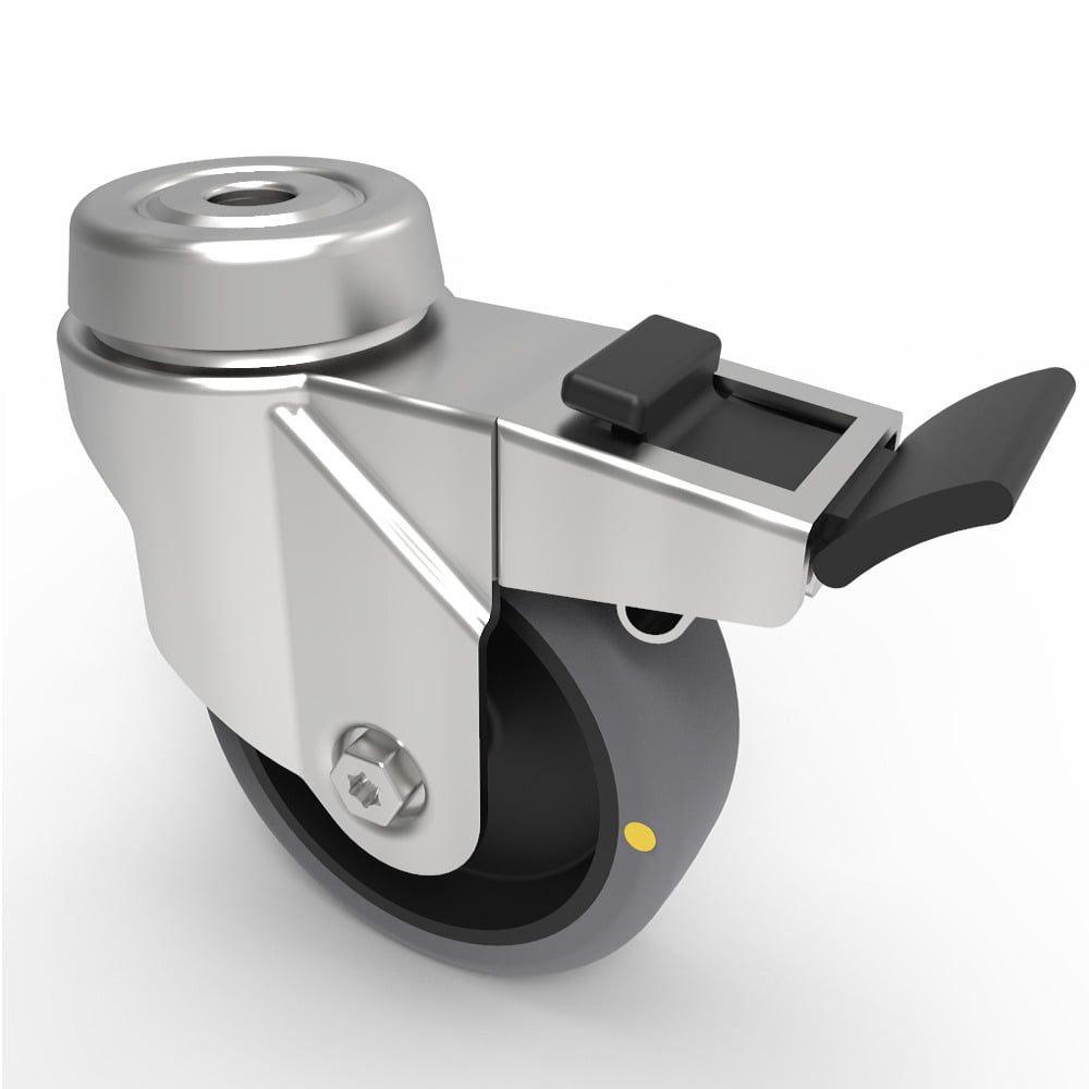 Electrically Conductive Rubber Bolt Hole Swivel Castor Brake 75mm 60kg