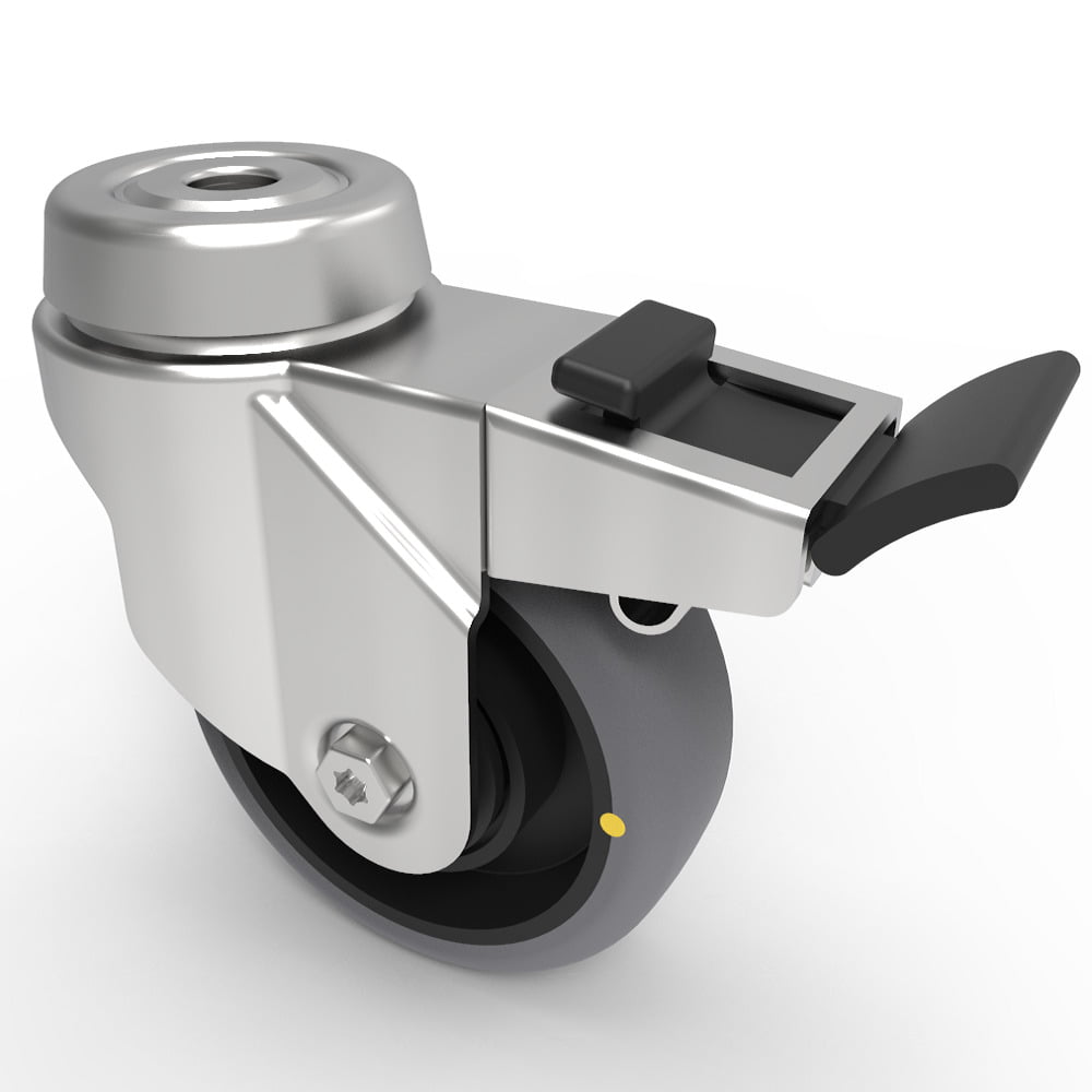 Electrically Conductive Rubber Bolt Hole Swivel Castor Brake 75mm 60kg