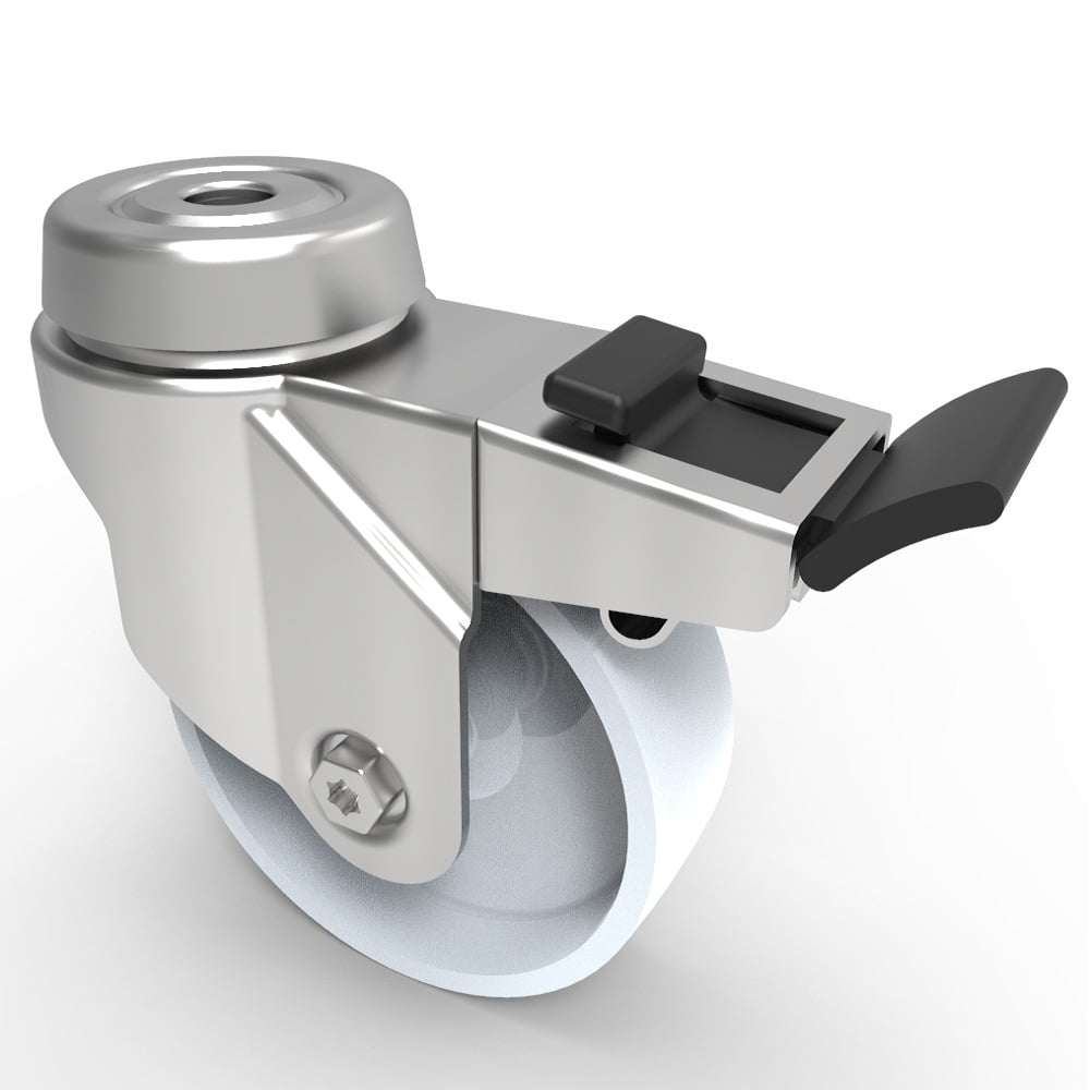 Nylon Bolt Hole Swivel Castor Brake 75mm 60kg Load