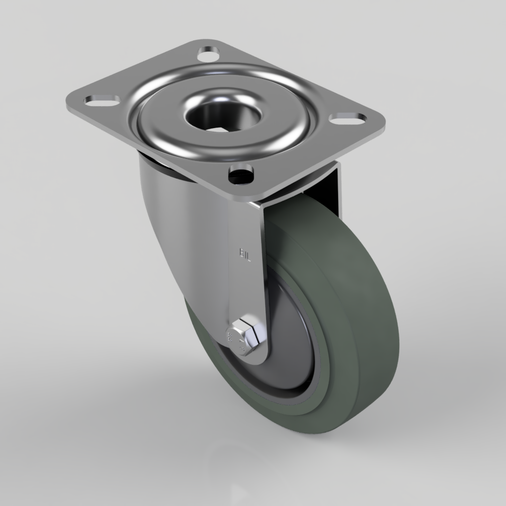 Soft Grey Rubber Plate Swivel Castor 100mm 100kg Load