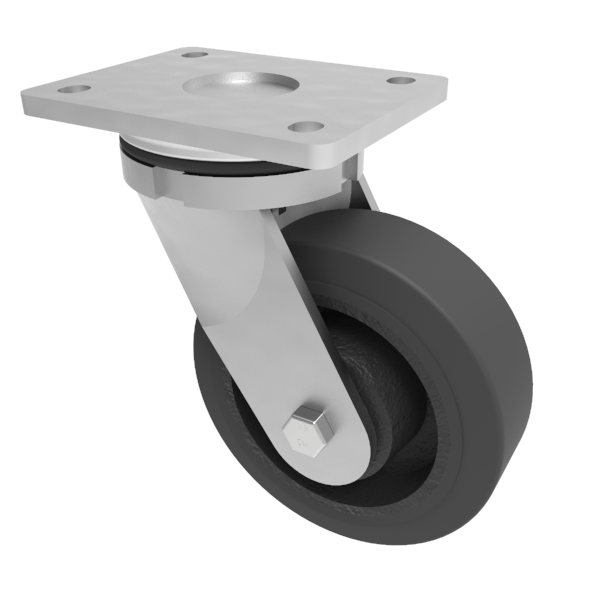 Elastic Rubber Cast Iron Plate Swivel Castor 100mm 210kg Load