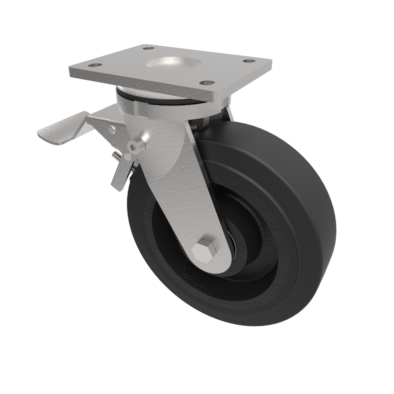 Elastic Rubber Cast Iron Plate Swivel Castor Brake 200mm 500kg Load