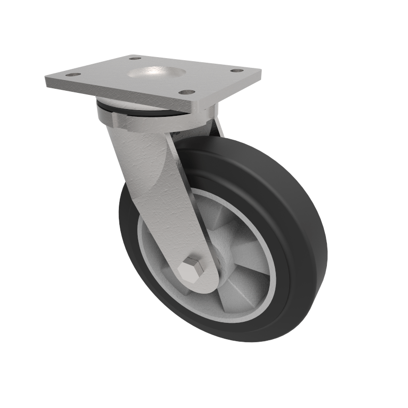 Elastic Rubber on Aluminium Plate Swivel Castor 160mm 400kg Load