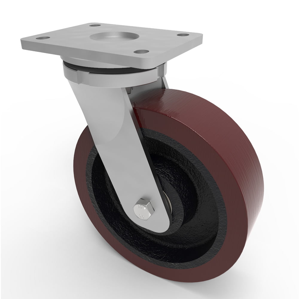 Polyurethane Cast Iron Plate Swivel Castor 200mm 1300kg Load
