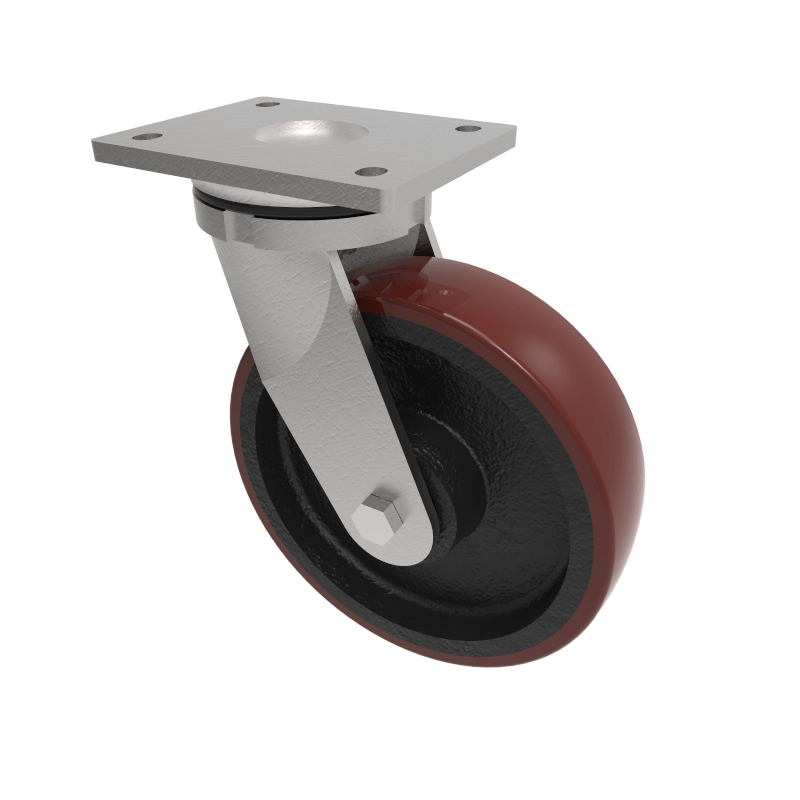 Polyurethane Cast Iron Plate Swivel Castor 200mm 1000kg Load