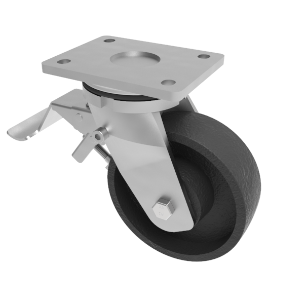 Cast Iron Plate Swivel Castor Brake 200mm 1000kg Load