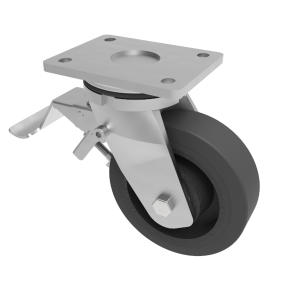 Elastic Rubber Cast Iron Plate Swivel Castor Brake 200mm 600kg Load