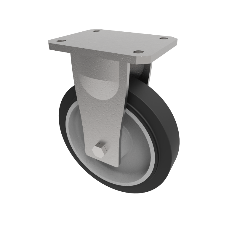 Elastic Rubber Cast Iron Plate Fixed Castor 200mm 500kg Load