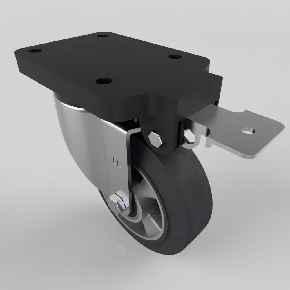 Black Speed Rubber Swivel Brake Plate Castor 150mm 350kg