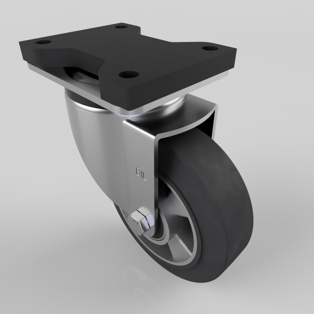 Black Speed Rubber Swivel Plate Castor 150mm 350kg