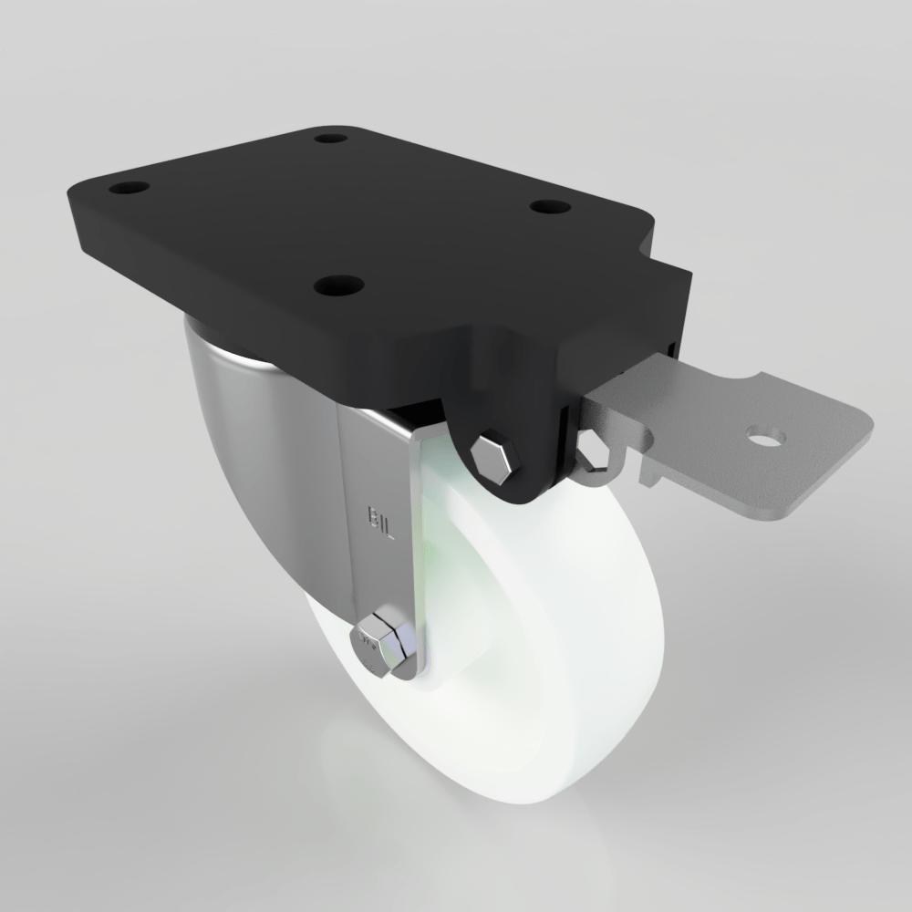 White Nylon Swivel Brake Plate Castor 150mm 700kg