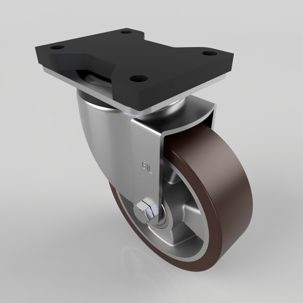 Brown Polyurethane Swivel Plate Castor 150mm 500kg