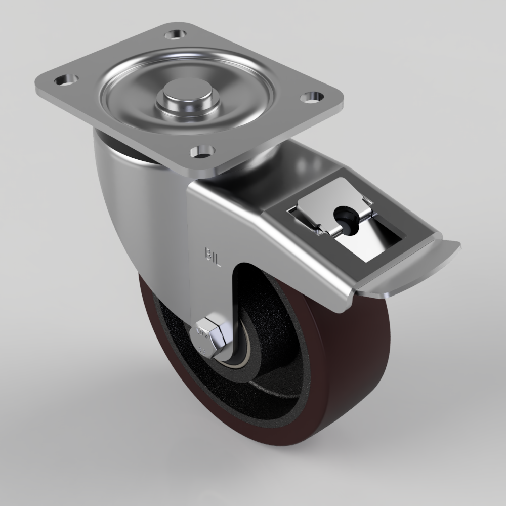 Polyurethane Cast Iron Plate Swivel Castor Brake 150mm 700kg Load