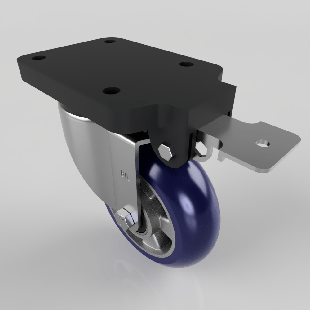 Blue Ergonomic Speed Polyurethane Swivel Brake Plate Castor 150mm 500kg