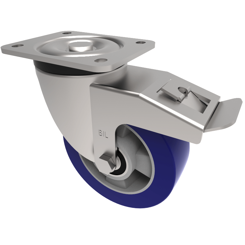 Soft Speed Polyurethane Plate Swivel Castor Brake 150mm 500kg Load