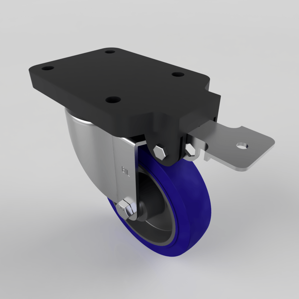 Blue Rubber Swivel Brake Plate Castor 150mm 300kg