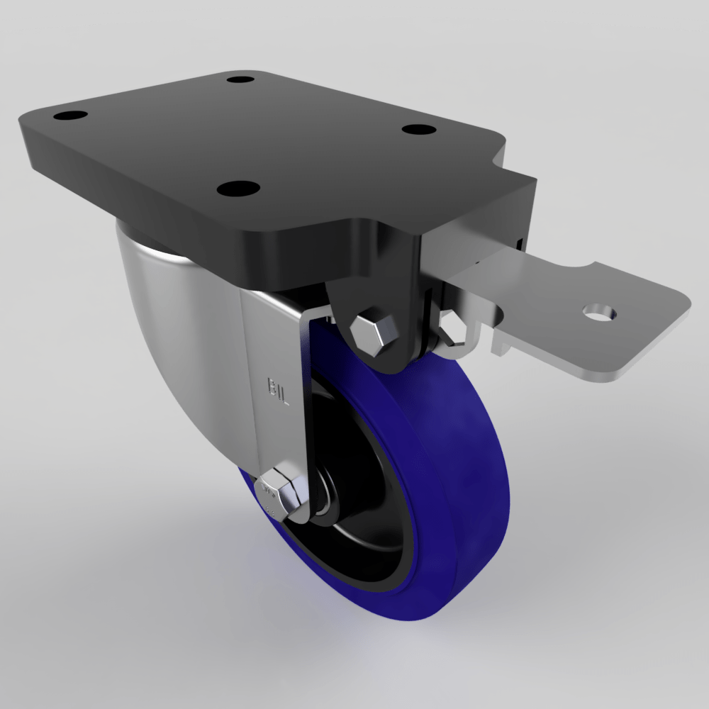 Blue Rubber Swivel Brake Plate Castor 150mm 300kg