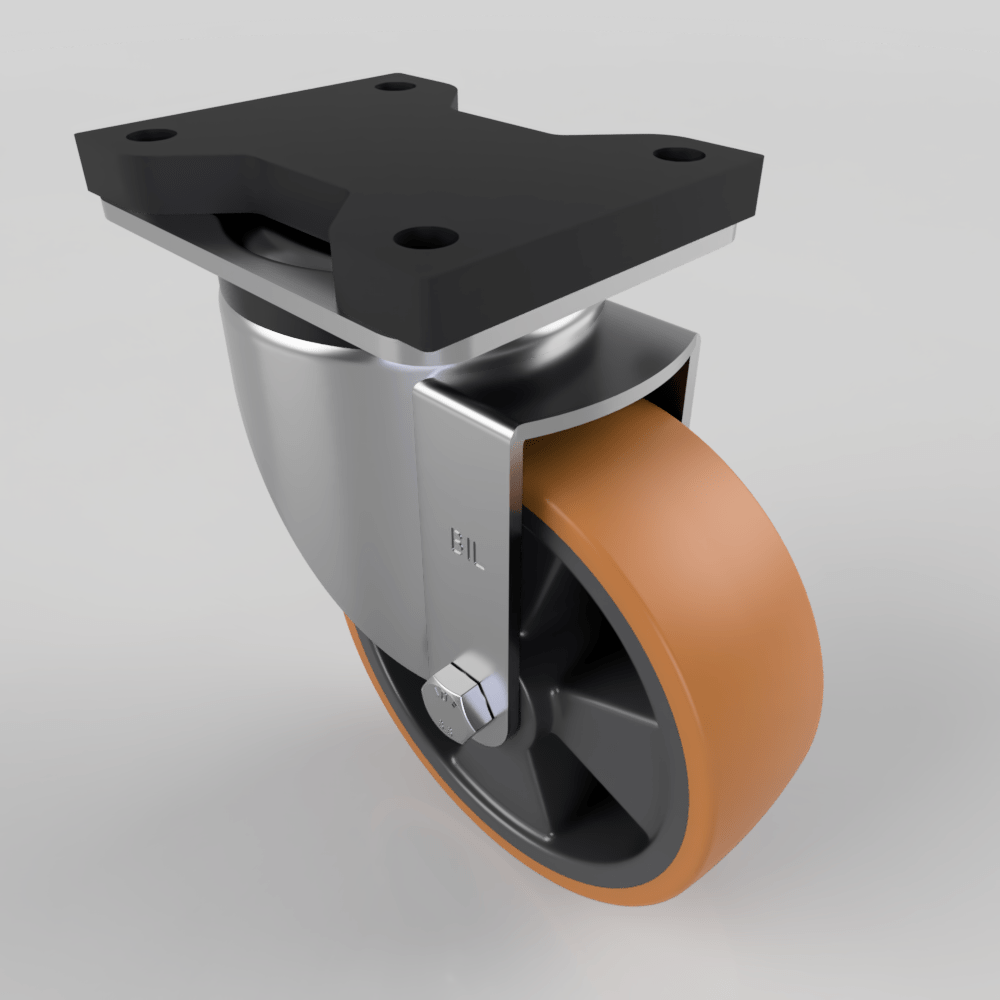 Brown Polyurethane Swivel Plate Castor 150mm 600kg